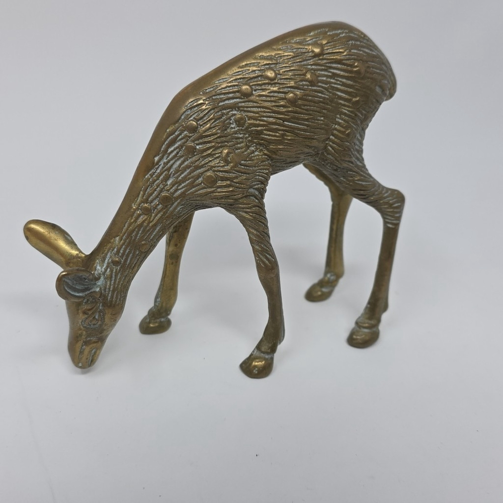 Brass Spotted Deer MCM Mid Century Vintage Figurine Gift Decor 4.5" x 5”